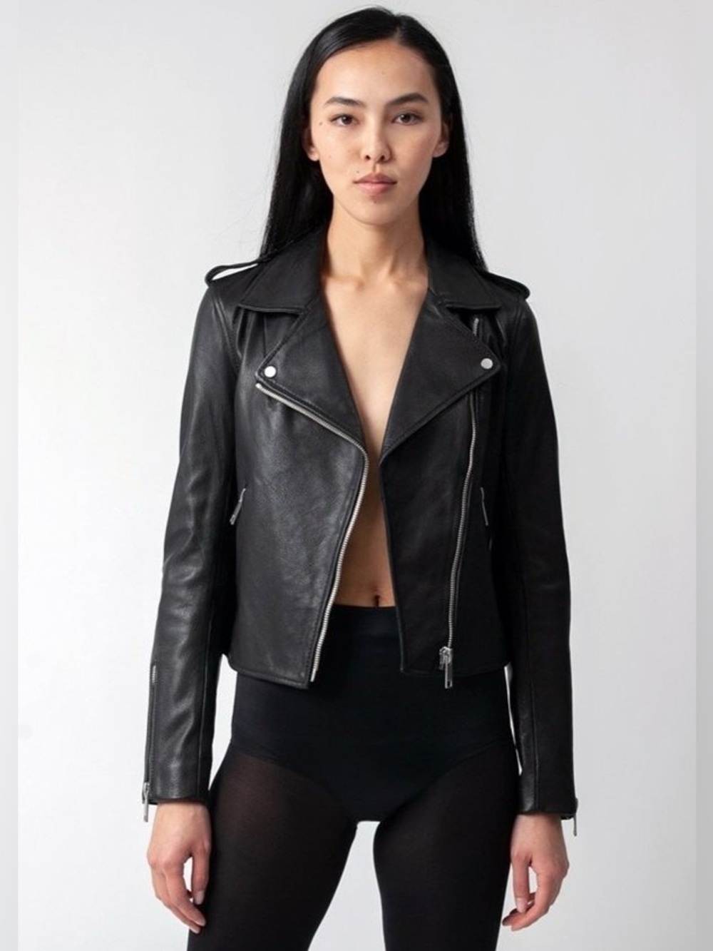 LTH JKT Kas Biker Black Leather Motorcycle Jacket EUC Size Medium